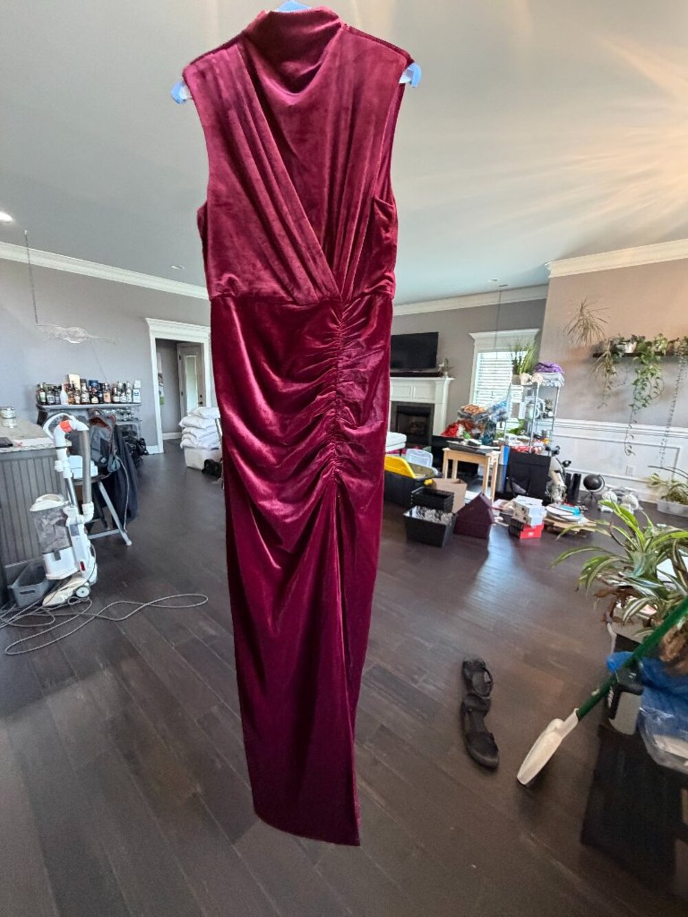 Lulus Alluring Image Burgundy Velvet Ruched Mock Neck Maxi Dress Medium